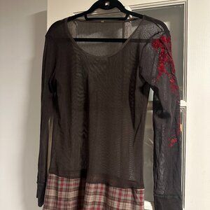 Cop Copine dress, brown, mesh top, pockets, size M/L